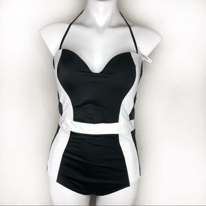 Adore Me One Piece Halter Swimsuit Black White XL